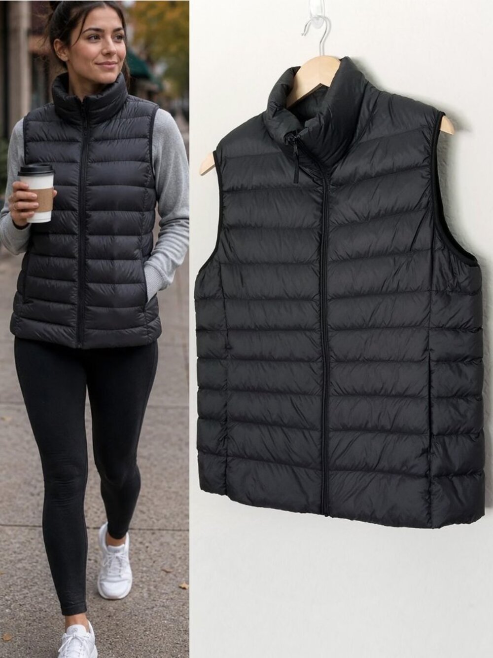 Uniqlo Ultralight Down Filled Black Quilted Puffer Vest L Athleisure Travel Warm
